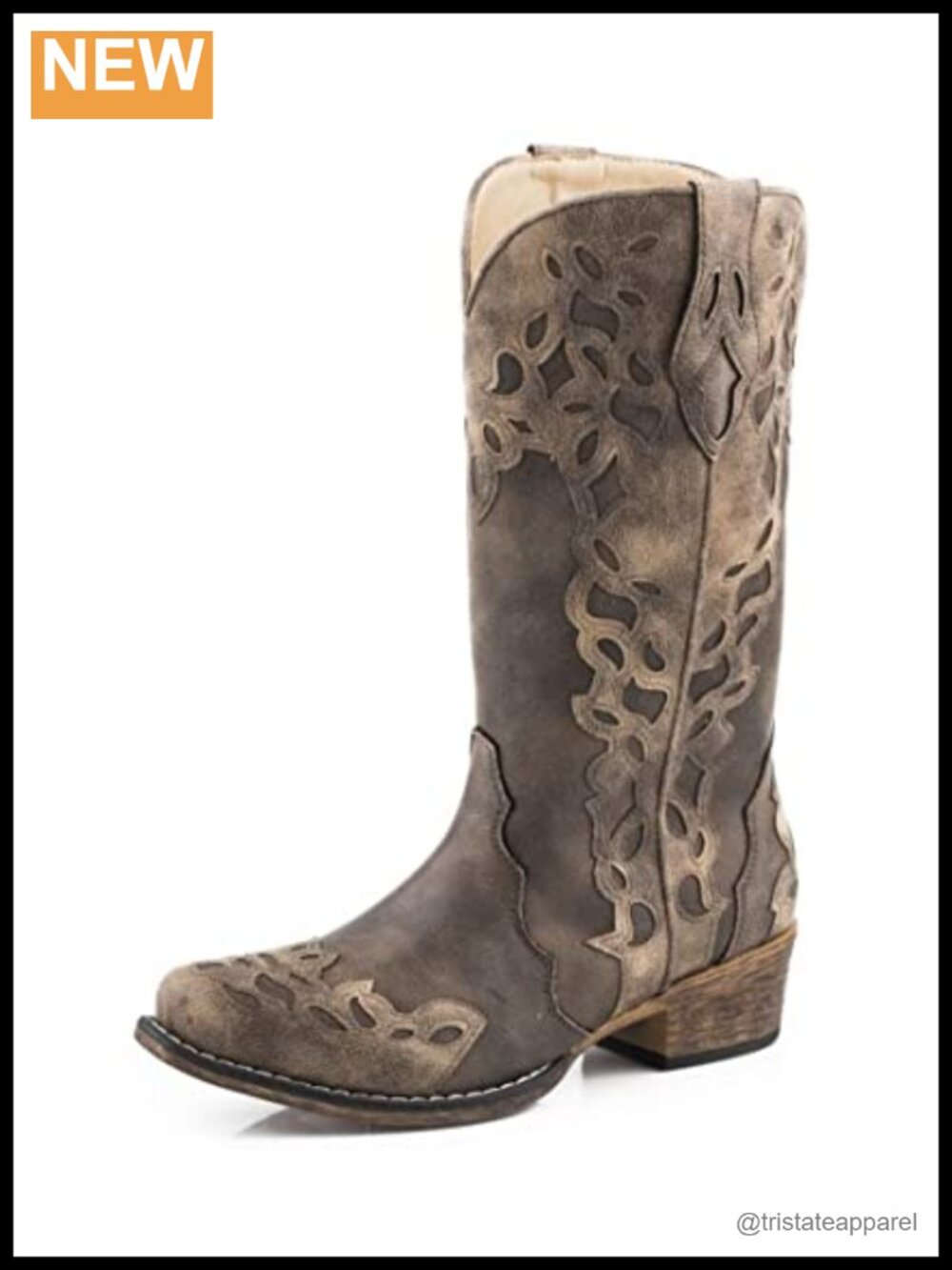 Roper Riley Triad Mid-Calf Cowgirl Boots Pointed Toe Block Heel Faux Leather